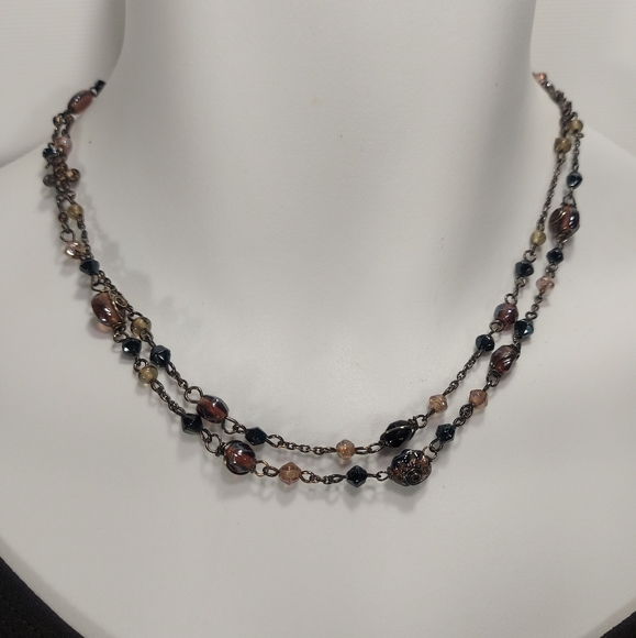 Jewelry - Glass Bead and Gunmetal Double Strand Necklace